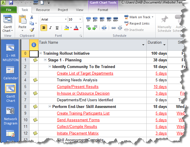 Project Management Practice Training Rollout MS Project Template